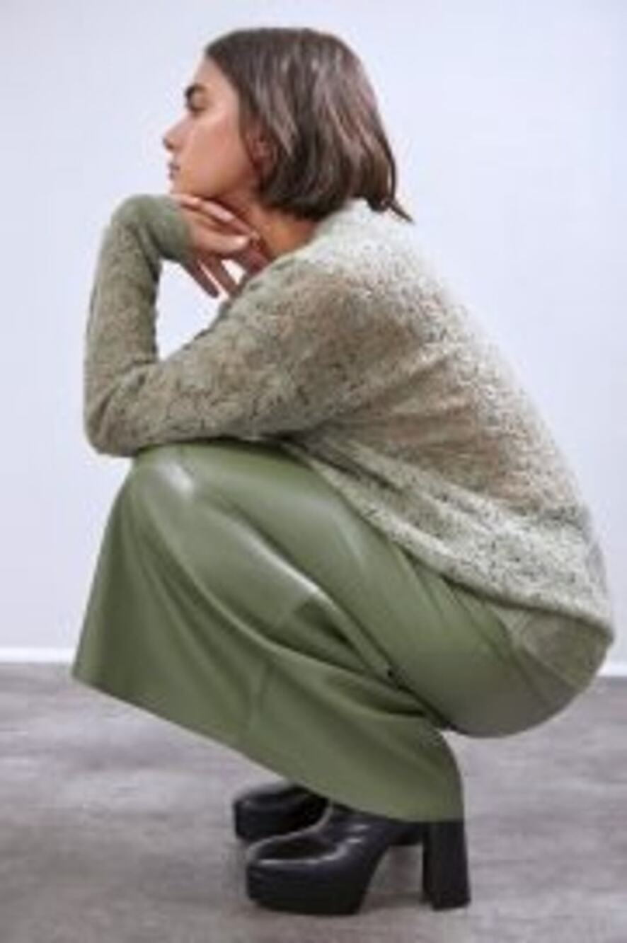 ZARA POINTELLE OPEN KNIT SWEATER Oversized Green Marl XS/S. NWT